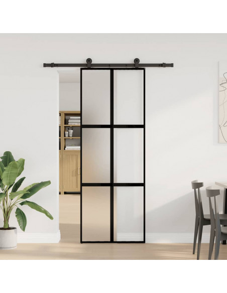 Porta Scorrevole Ferramenta 76x205 cm Vetro Temperato Alluminio