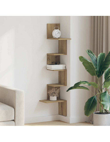 Scaffale Angolare Muro Rovere Artigianale 32x32x127,5 cm