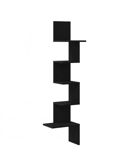 Scaffale Angolare Muro Nero 32x32x127,5 cm Legno Multistrato