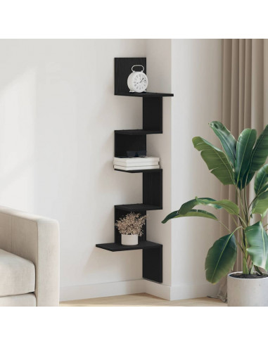 Scaffale Angolare Muro Nero 32x32x127,5 cm Legno Multistrato