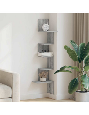 Scaffale Angolare Muro Grigio Sonoma 32x32x127,5 cm Truciolato