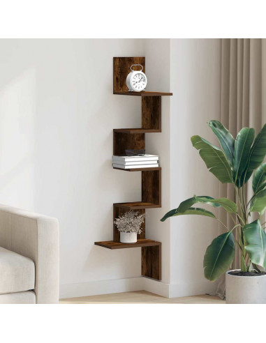 Scaffale Angolare a Muro Rovere Fumo 32x32x127,5 cm Truciolato