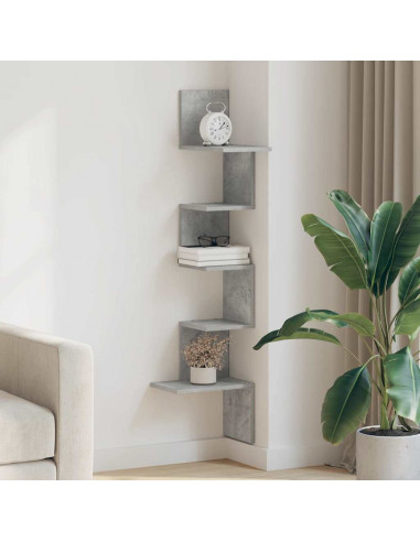 Scaffale Angolare a Muro Grigio Cemento 32x32x127,5 cm