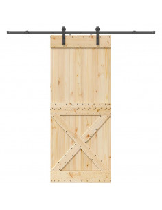 Porta Scorrevole con Set Hardware 90x210 cm Legno Massello Pino