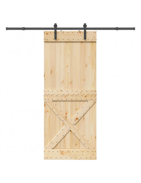 Porta Scorrevole con Set Hardware 90x210 cm Legno Massello Pino