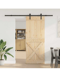 Porta Scorrevole con Set Hardware 90x210 cm Legno Massello Pino 2