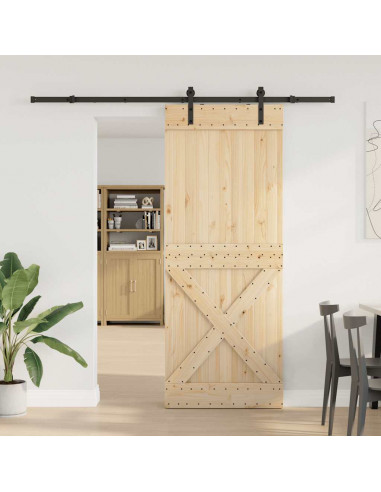 Porta Scorrevole con Set Hardware 90x210 cm Legno Massello Pino