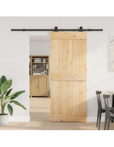 Porta Scorrevole con Set Hardware 85x210 cm Legno Massello Pino 2