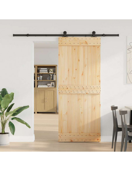 Porta Scorrevole con Set Hardware 85x210 cm Legno Massello Pino