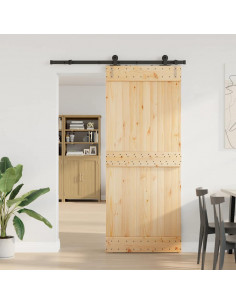 Porta Scorrevole con Set Hardware 85x210 cm Legno Massello Pino 2