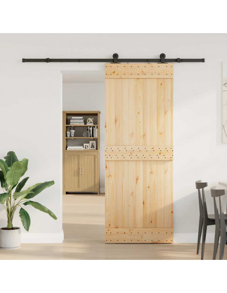 Porta Scorrevole con Set Hardware 80x210 cm Legno Massello Pino