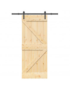 Porta Scorrevole con Set Hardware 85x210 cm Legno Massello Pino