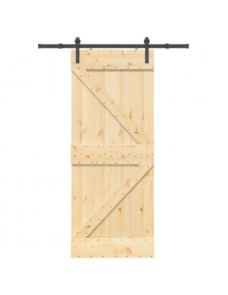 Porta Scorrevole con Set Hardware 85x210 cm Legno Massello Pino