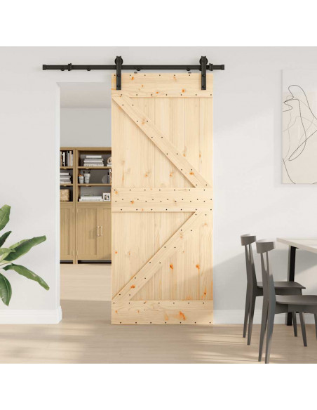 Porta Scorrevole con Set Hardware 85x210 cm Legno Massello Pino