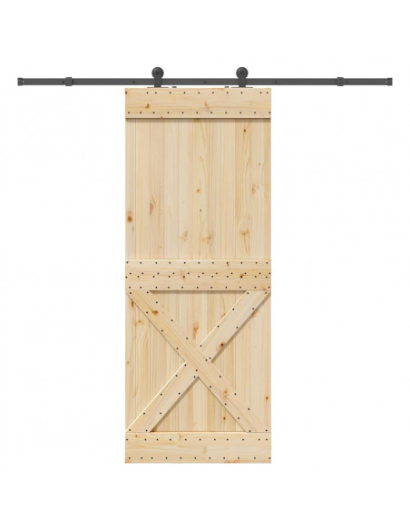 Porta Scorrevole con Set Hardware 90x210 cm Legno Massello Pino