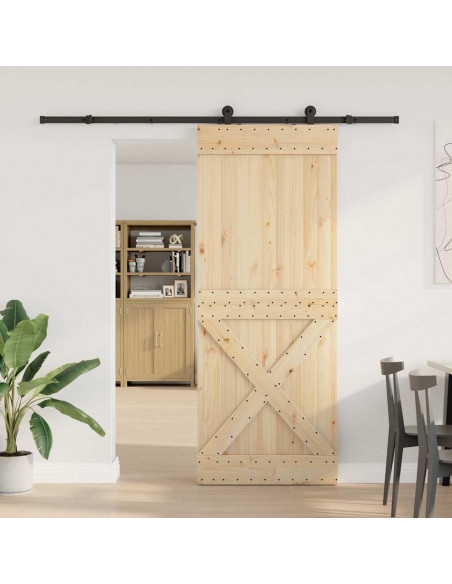 Porta Scorrevole con Set Hardware 90x210 cm Legno Massello Pino