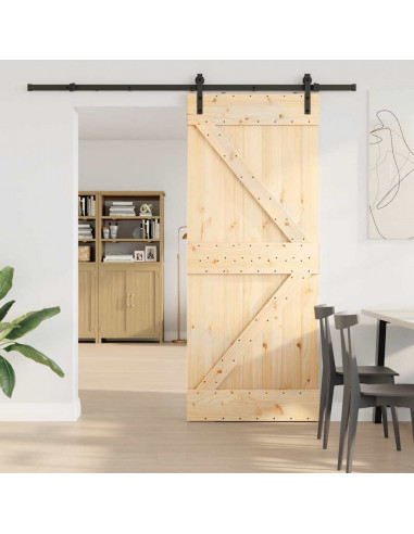 Porta Scorrevole con Set Hardware 85x210 cm Legno Massello Pino