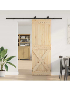 Porta Scorrevole con Set Hardware 80x210 cm Legno Massello Pino 2