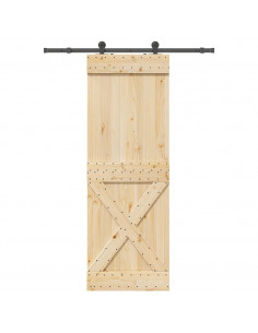 Porta Scorrevole con Set Hardware 80x210 cm Legno Massello Pino