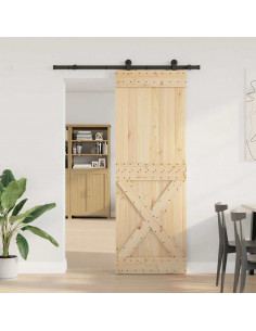 Porta Scorrevole con Set Hardware 80x210 cm Legno Massello Pino 2