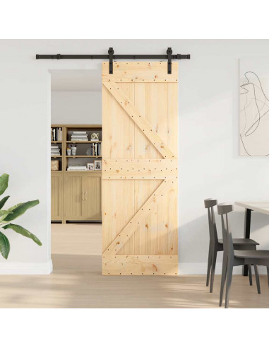 Porta Scorrevole con Set Hardware 70x210 cm Legno Massello Pino