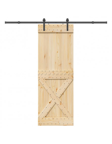 Porta Scorrevole con Set Hardware 80x210 cm Legno Massello Pino