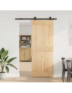 Porta Scorrevole con Set Hardware 80x210 cm Legno Massello Pino 2