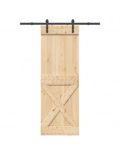 Porta Scorrevole con Set Hardware 80x210 cm Legno Massello Pino