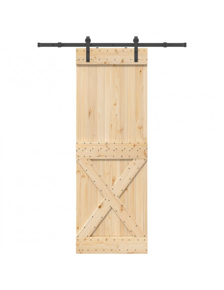 Porta Scorrevole con Set Hardware 80x210 cm Legno Massello Pino