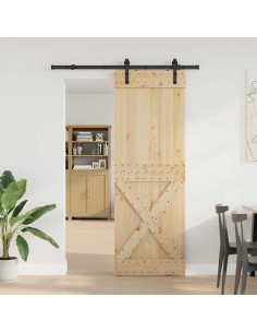 Porta Scorrevole con Set Hardware 80x210 cm Legno Massello Pino 2