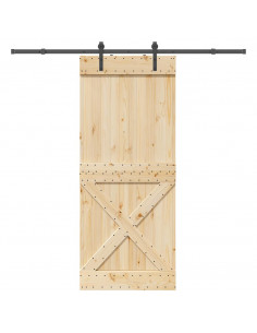 Porta Scorrevole con Set Hardware 95x210 cm Legno Massello Pino