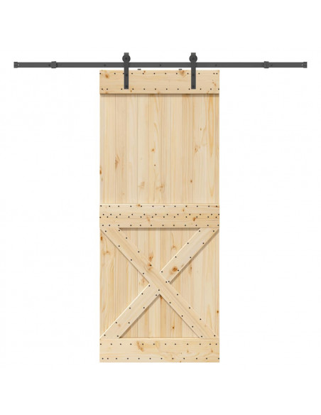 Porta Scorrevole con Set Hardware 95x210 cm Legno Massello Pino