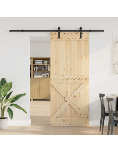 Porta Scorrevole con Set Hardware 95x210 cm Legno Massello Pino