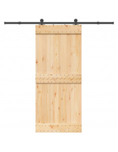 Porta Scorrevole con Set Hardware 90x210 cm Legno Massello Pino