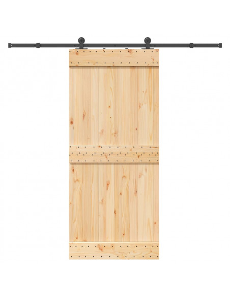 Porta Scorrevole con Set Hardware 90x210 cm Legno Massello Pino