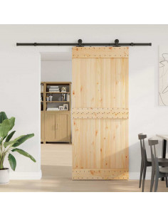Porta Scorrevole con Set Hardware 90x210 cm Legno Massello Pino 2