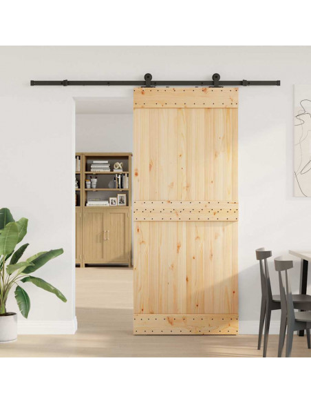 Porta Scorrevole con Set Hardware 90x210 cm Legno Massello Pino