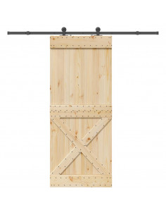 Porta Scorrevole con Set Hardware 95x210 cm Legno Massello Pino