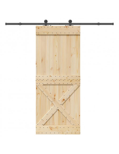 Porta Scorrevole con Set Hardware 95x210 cm Legno Massello Pino