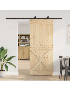 Porta Scorrevole con Set Hardware 95x210 cm Legno Massello Pino 2