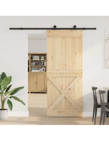Porta Scorrevole con Set Hardware 95x210 cm Legno Massello Pino