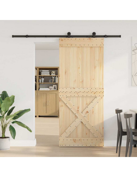 Porta Scorrevole con Set Hardware 95x210 cm Legno Massello Pino