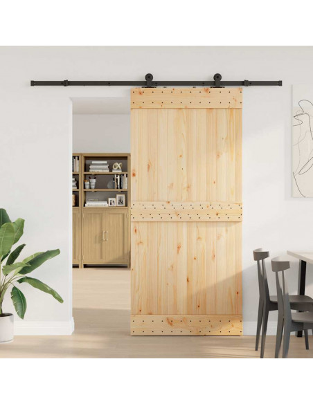 Porta Scorrevole con Set Hardware 95x210 cm Legno Massello Pino