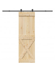 Porta Scorrevole con Set Hardware 70x210 cm Legno Massello Pino