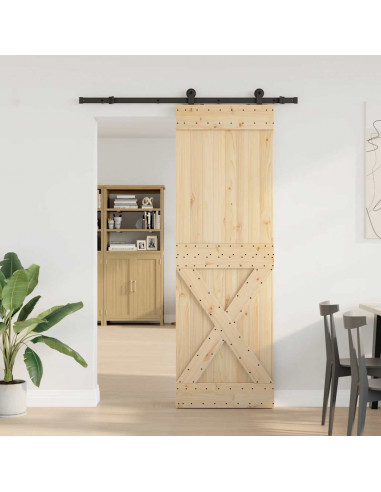 Porta Scorrevole con Set Hardware 70x210 cm Legno Massello Pino