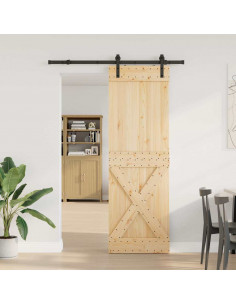 Porta Scorrevole con Set Hardware 70x210 cm Legno Massello Pino 2