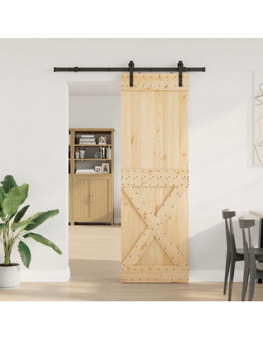 Porta Scorrevole con Set Hardware 70x210 cm Legno Massello Pino