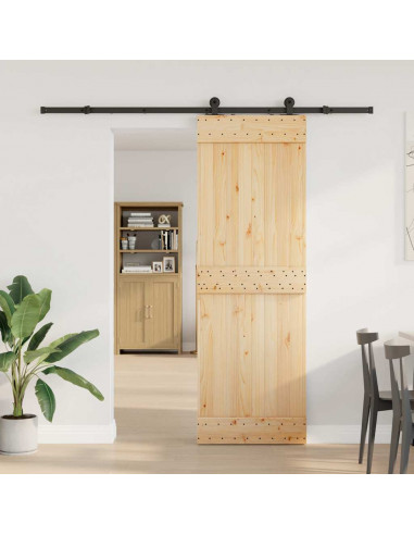Porta Scorrevole con Set Hardware 70x210 cm Legno Massello Pino