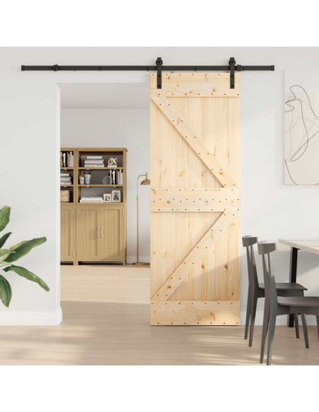 Porta Scorrevole con Set Hardware 70x210 cm Legno Massello Pino