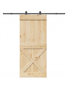 Porta Scorrevole con Set Hardware 100x210cm Legno Massello Pino